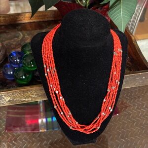 Elegant Orange and silver Beaded Necklace